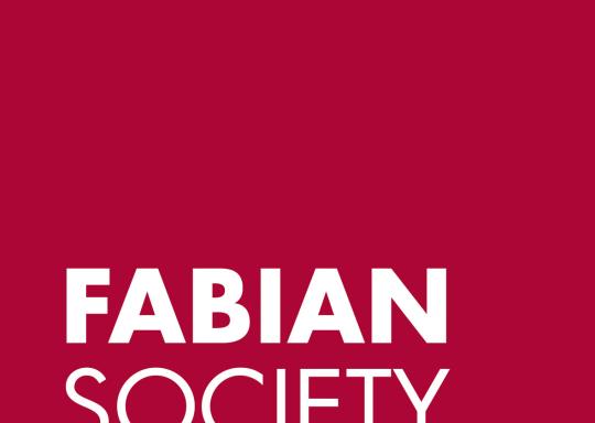 The red Fabian Society logo. It is a red square, with white writing that says Fabian Society.